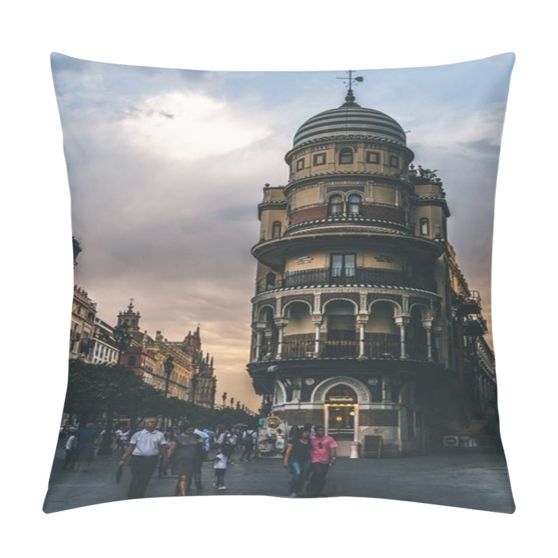 Personality  Beautiful View Of City Street With People At Evening Time, Seville, Spain Pillow Covers