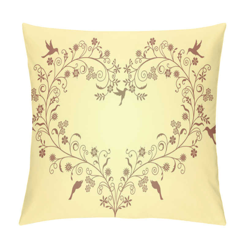 Personality  The Heart Of The Flowering Branches And Birds On A Yellow Background Pillow Covers