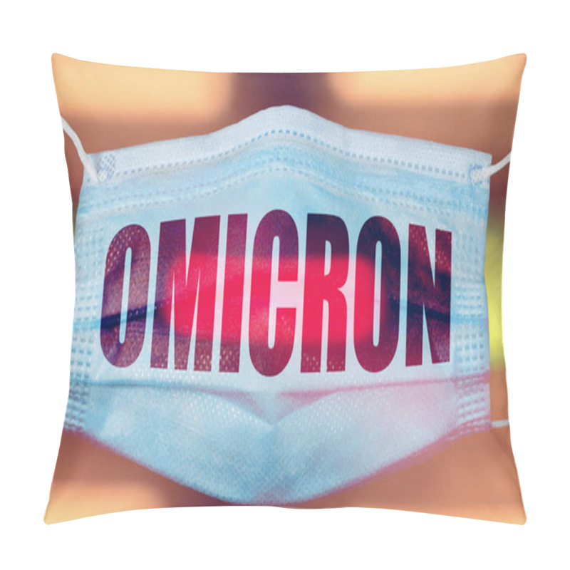 Personality  Protective Face Mask With Omicron Text In Abstract Environment,covid Variant Concept Image Pillow Covers