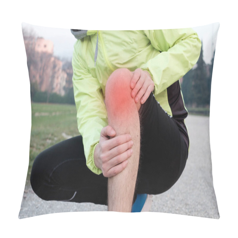 Personality  Runner With Injured Ankle While Training In The City Park In Col Pillow Covers