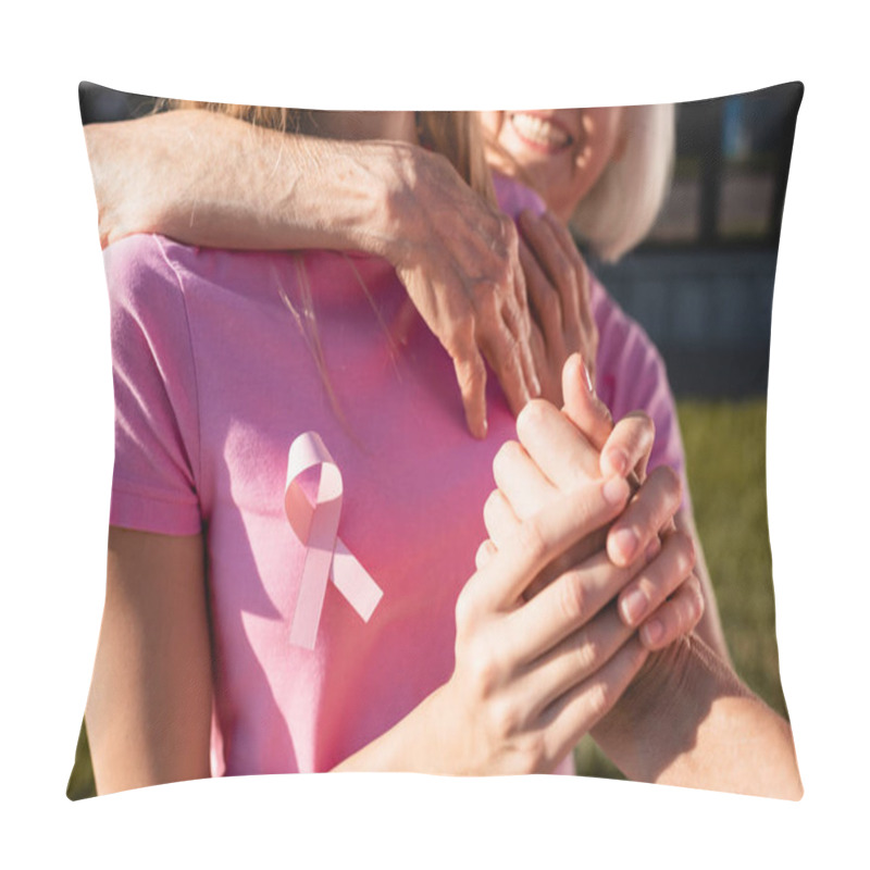 Personality  Selective Focus Of Women Embracing And Holding Hand Outdoors Pillow Covers