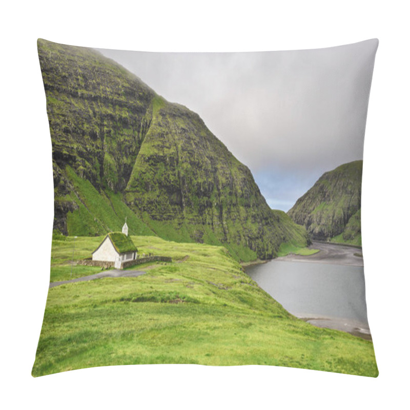 Personality  Village Church And A Lake In Saksun, Faroe Islands, Denmark Pillow Covers