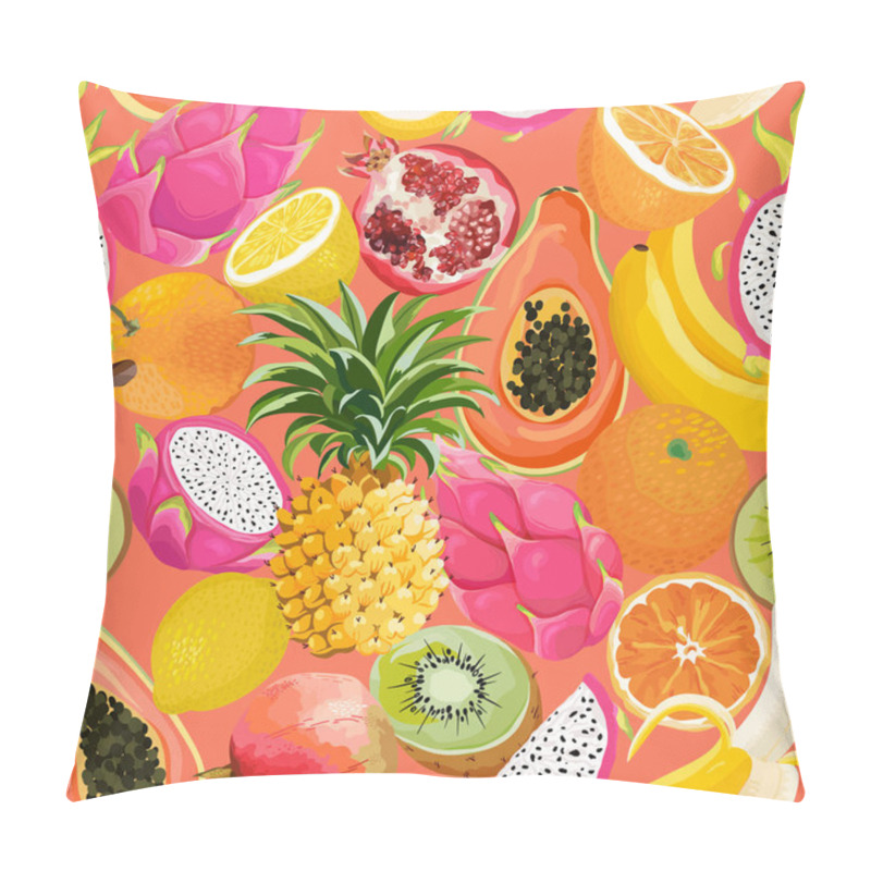 Personality  Seamless Pattern With Tropical Fruits. Banana, Orange, Lemon, Pineapple, Dragon Fruit Background For Textile, Fashion Texture, Wallpaper In Vector Pillow Covers