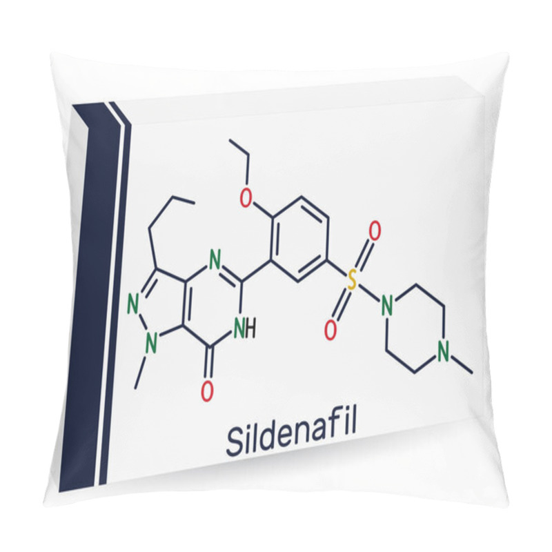 Personality  Sildenafil Molecule. It Is Drug For The Treatment Of Erectile Dysfunction. Skeletal Chemical Formula. Paper Packaging For Drugs. Vector Illustration Pillow Covers