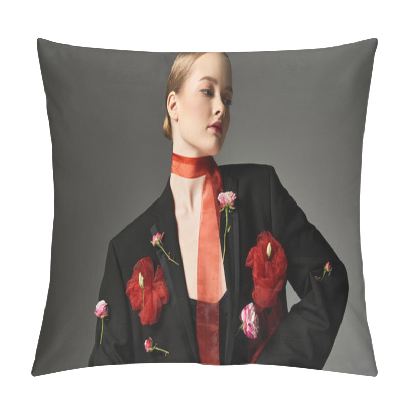 Personality  A Young Woman Poses Gracefully, Surrounded By Elegant Floral Arrangements. Pillow Covers