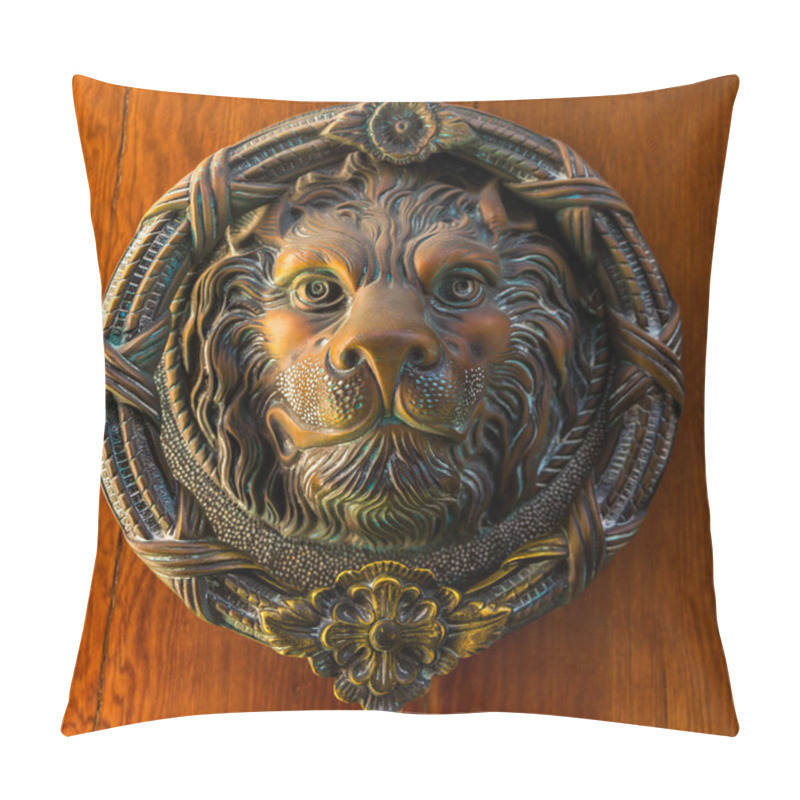 Personality  Door With Brass Knocker In The Shape Of A Lion, Beautiful Entran Pillow Covers