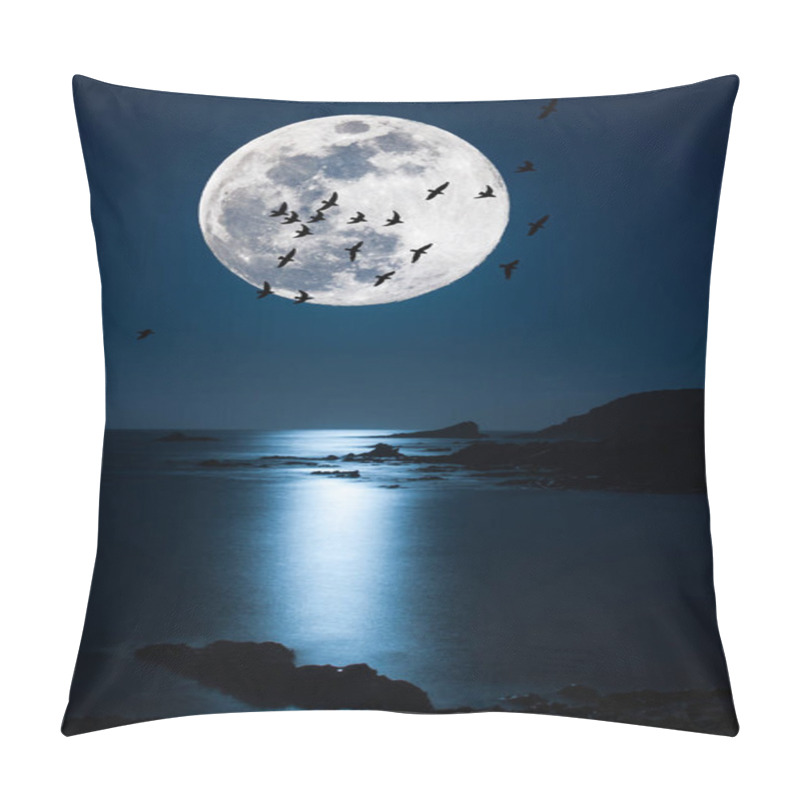 Personality  Night Landscape On The Coast With Super Moon Pillow Covers