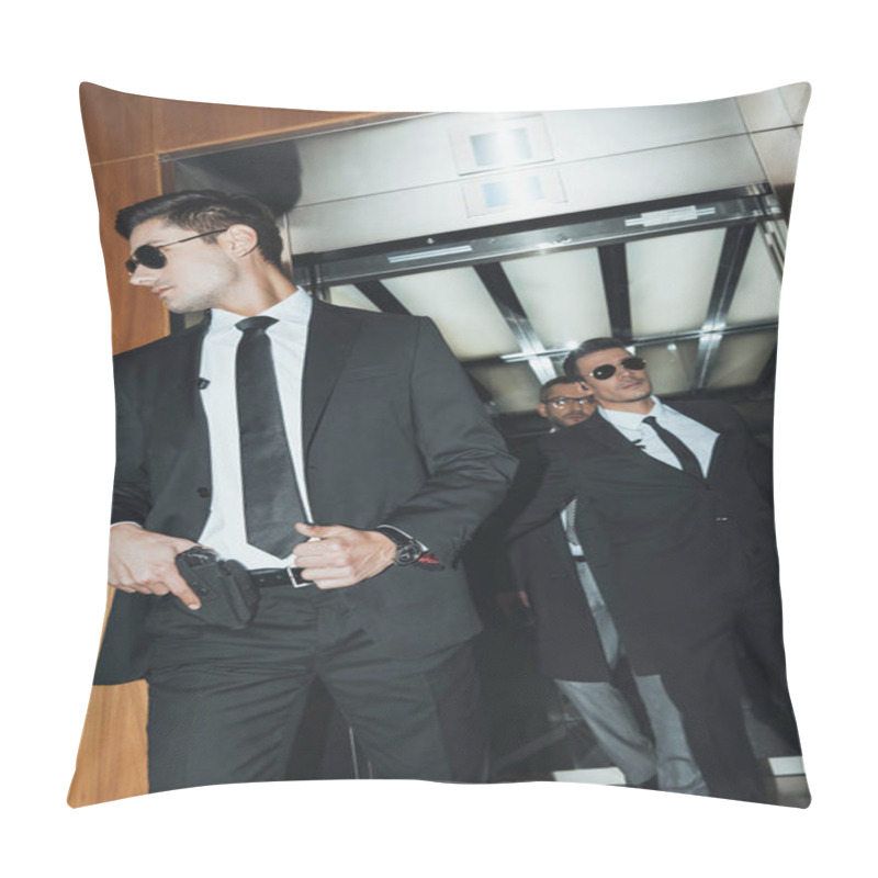 Personality  Bodyguard Putting Hand On Gun When Going Out From Elevator With Politician  Pillow Covers