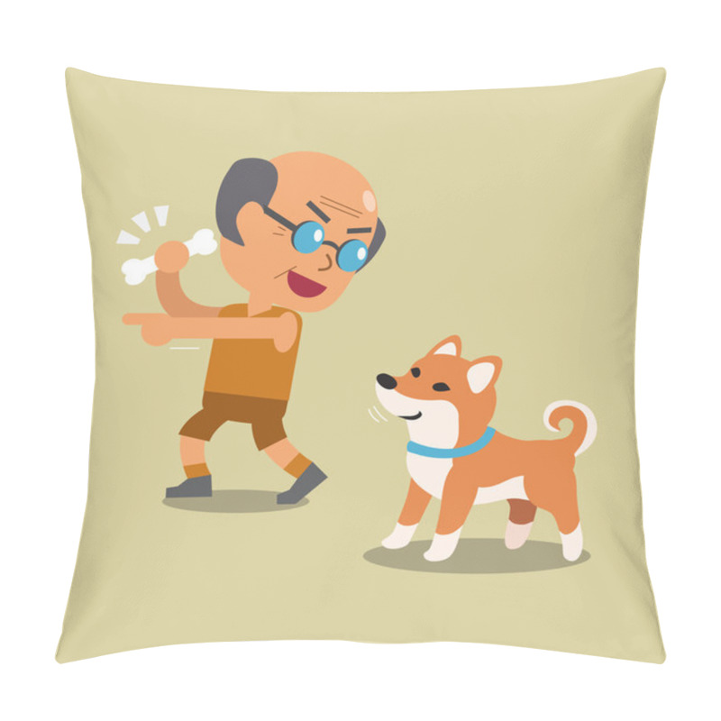 Personality  Cartoon Old Man With His Shiba Inu Dog Pillow Covers