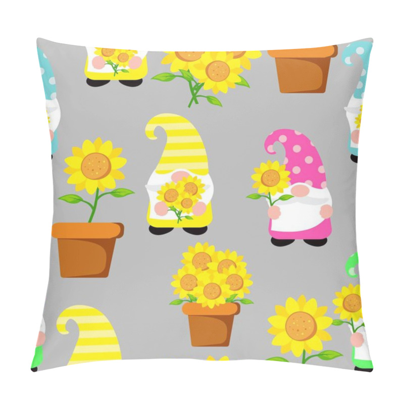 Personality  Beautiful Gnome With Sunflower, Isolated Vector Illustration Pillow Covers