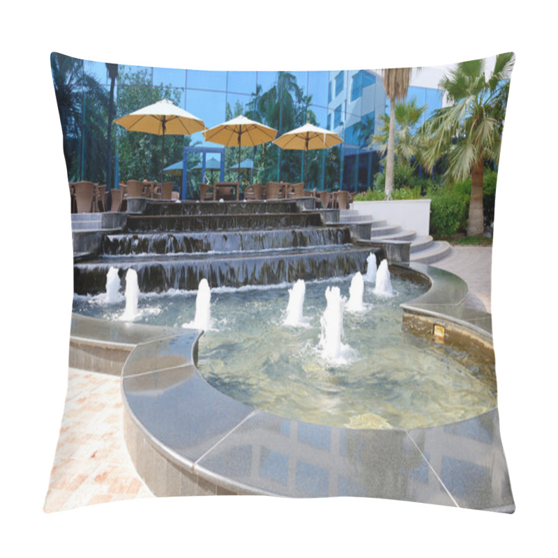 Personality  The Fountains Near Outdoor Terrace Of Luxury Hotel, Dubai, UAE Pillow Covers