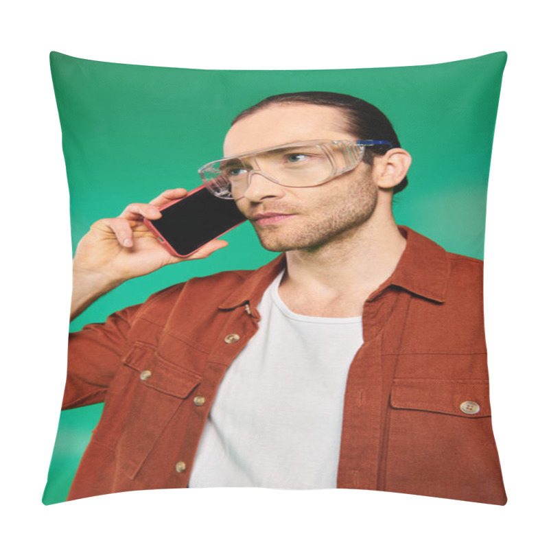 Personality  A Man With Glasses Conversing On His Cell Phone. Pillow Covers