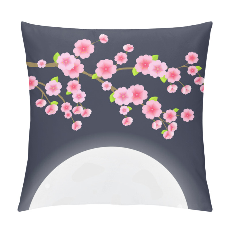 Personality  Sakura Cherry Tree On Sky With Huge Moon Pillow Covers