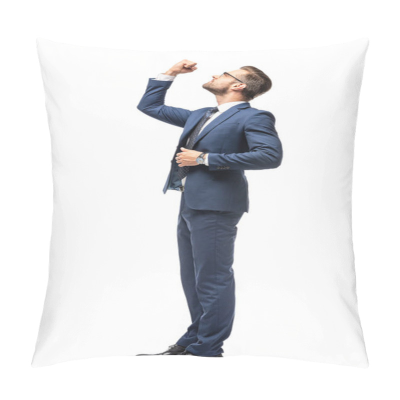 Personality  Angry Businessman In Suit With Clenched Fist Isolated On White Pillow Covers