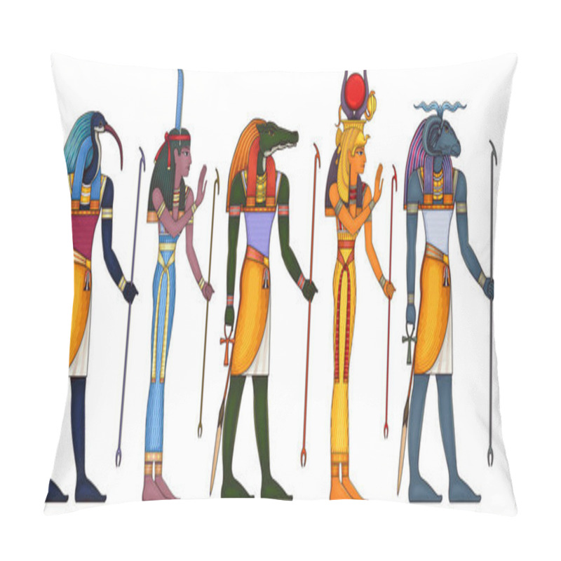 Personality  Egyptian Ancient Symbol.Religion Icon.Egypt Deiteis.Culture.Design Element.Thoth.Khnum.Isis.Sobek.Nut. Pillow Covers