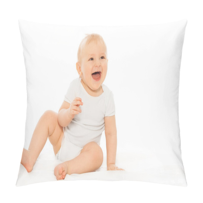 Personality  Happy Laughing Baby In White Bodysuit Pillow Covers