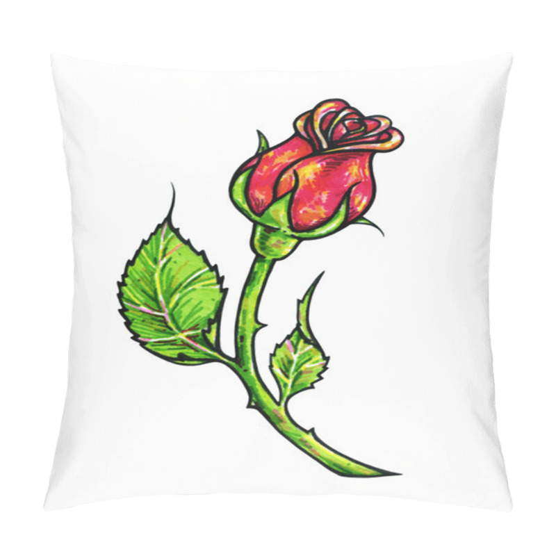 Personality  Red Rose Flower Is Isolated On A White Background. Rose Drawing Front View. Handwork By Felt-tip Pens. The Sketch For A Tattoo  Pillow Covers