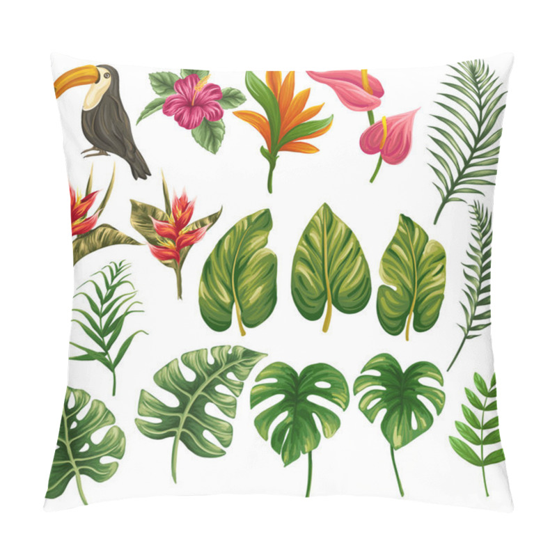 Personality  Huge Collection Of Tropical Floral Elements Including Flowers, Plants And Leaves Pillow Covers