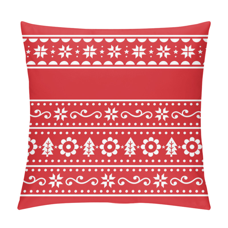 Personality  Christmas Scandinavain Folk Art Vector Repetitive Seamless Pattern Set, Nordic Festive Two Repetitive Designs With Snowflakes, Flowers, Xmas Trees  Pillow Covers