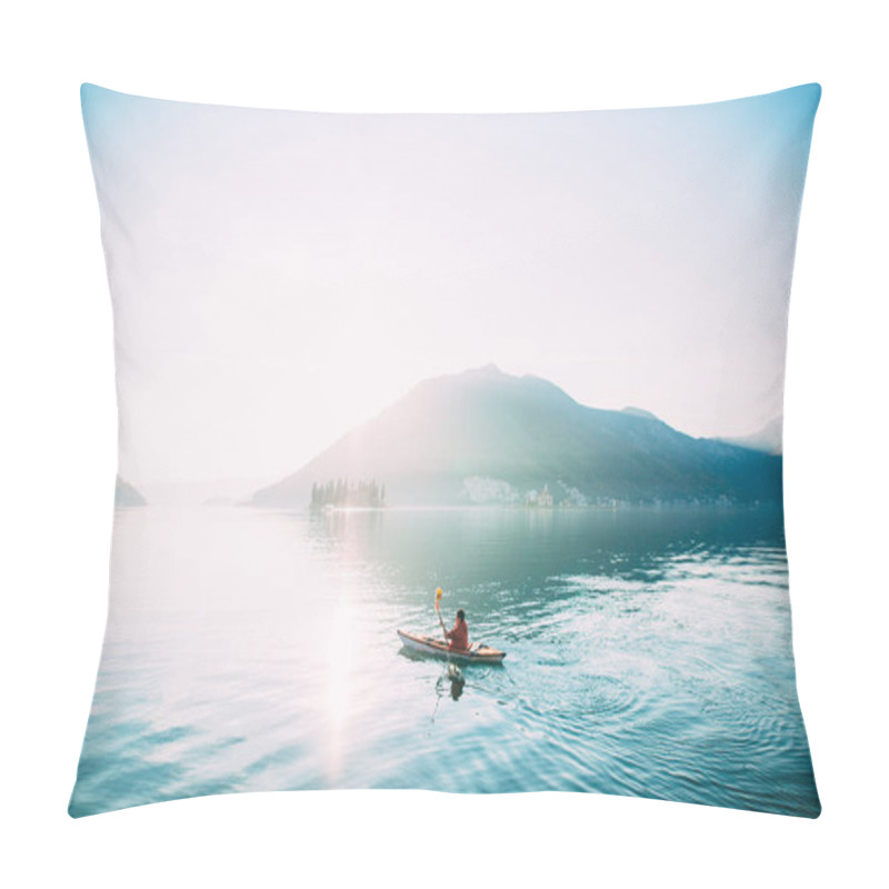 Personality  Kayaks In The Lake. Tourists Kayaking On The Bay Of Kotor, Near Pillow Covers