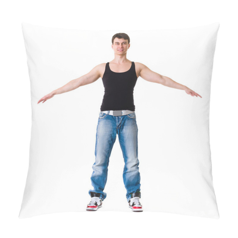 Personality  Young Break Dancer Showing His Skills On White Background Pillow Covers