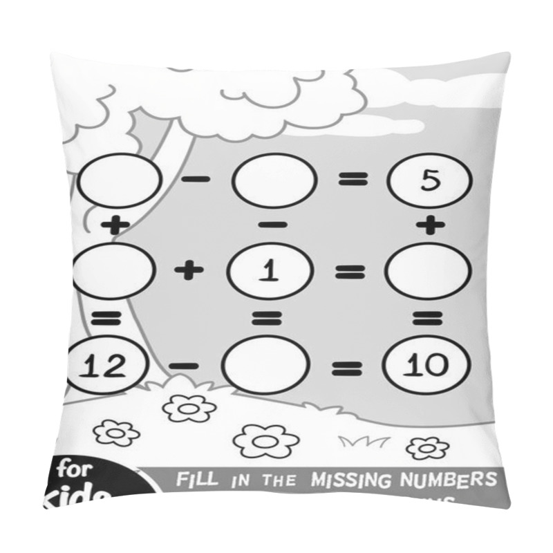 Personality  Counting Game For Preschool Children. Educational A Mathematical Game. Addition And Subtraction Worksheets On A Summer Background Pillow Covers