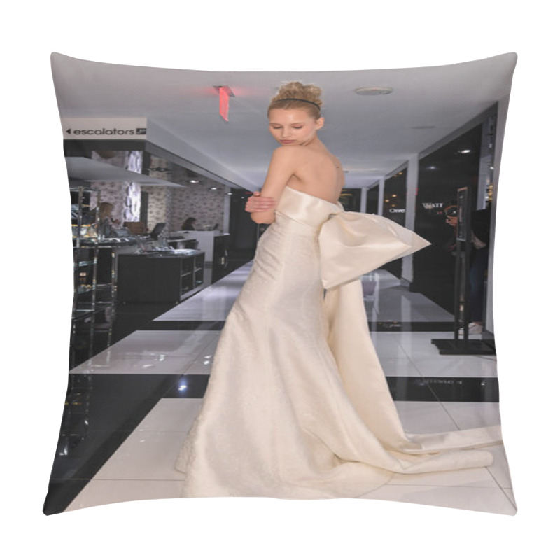 Personality  NEW YORK, NY - APRIL 10: Model Milena Garbo Presenting Bridal Gown During The Gracy Accad Spring 2020 Bridal Presentation At Blumingdales NY On April 10, 2019 In NYC. Pillow Covers