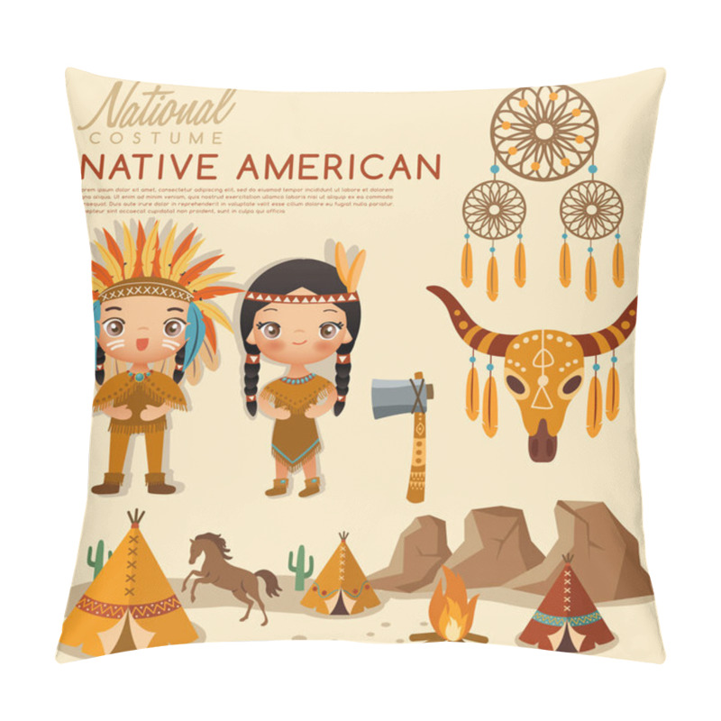 Personality  Native American Traditional Costumes : Vector Illustration Pillow Covers