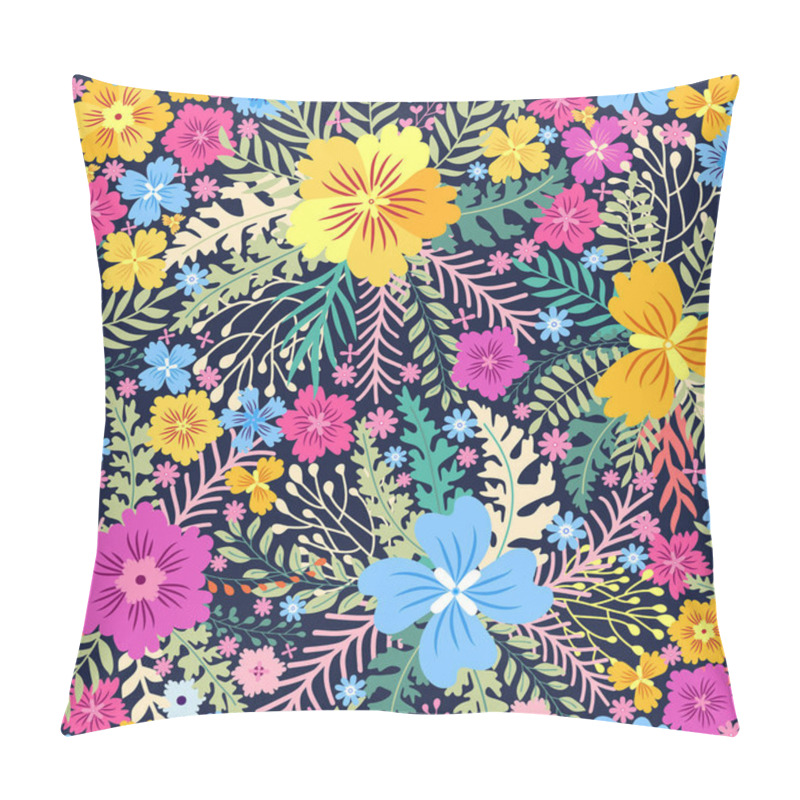 Personality  Beautiful Floral Seamless Pattern With Yellow Flowers, Forest Grasses, Leaves On A Light Blue-purple Background. Wild Flowers Perfect Template Pillow Covers