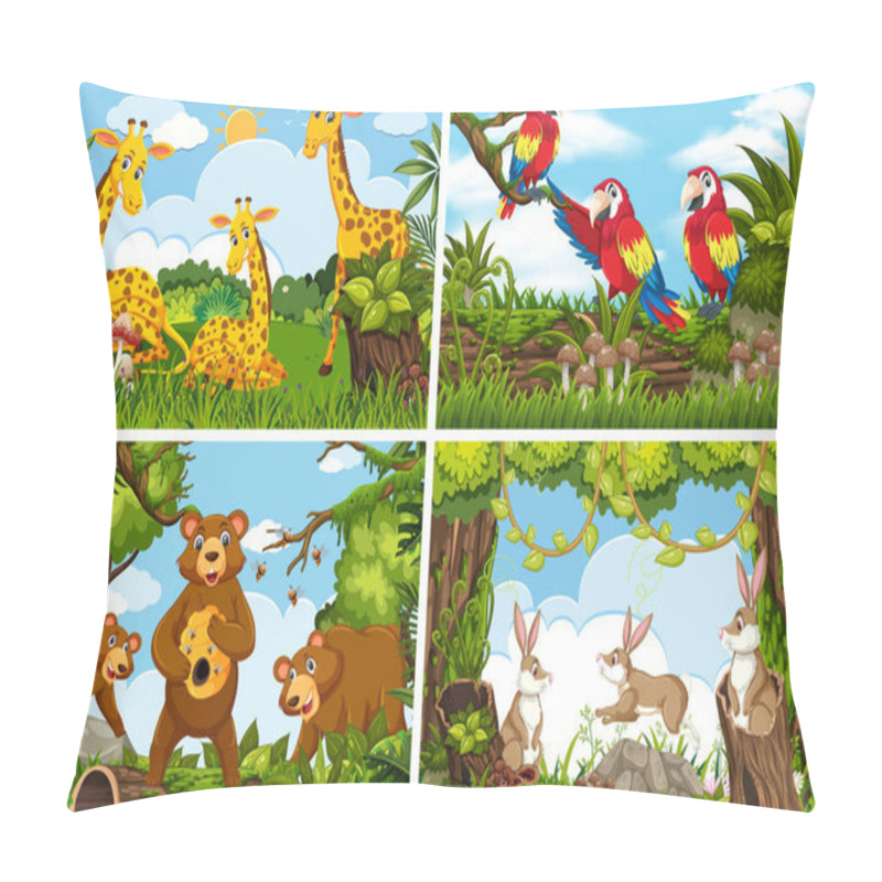 Personality  Set Of Various Animals In Nature Scenes Pillow Covers