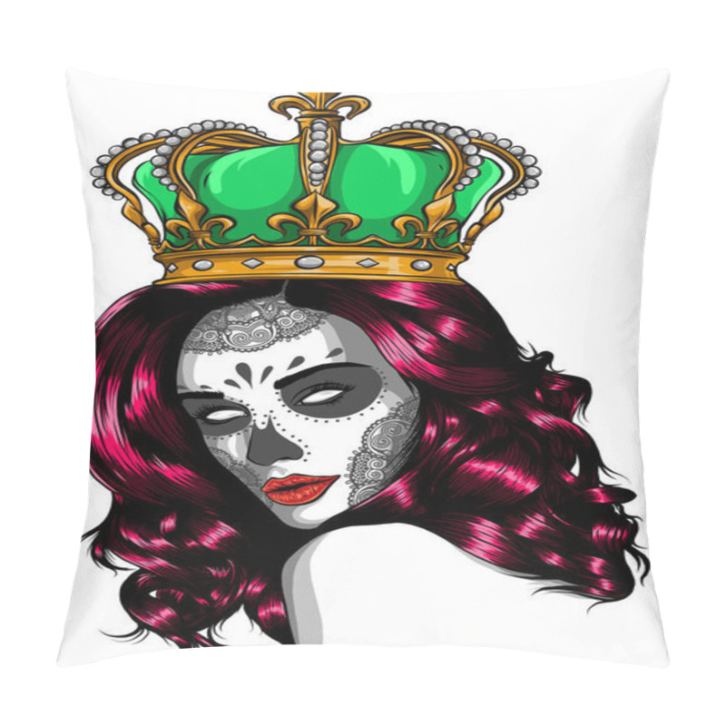 Personality  Skull Girl With A Crown. Vector Illustration Design Pillow Covers