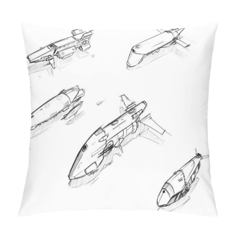 Personality  Set Of Vector Hand Drawn Pencil Sketches Of Sci-fi Space Ships Pillow Covers