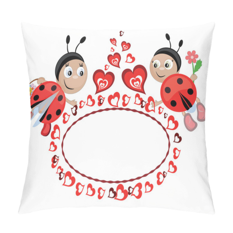 Personality  Oval Frame With Insects And Hearts Pillow Covers