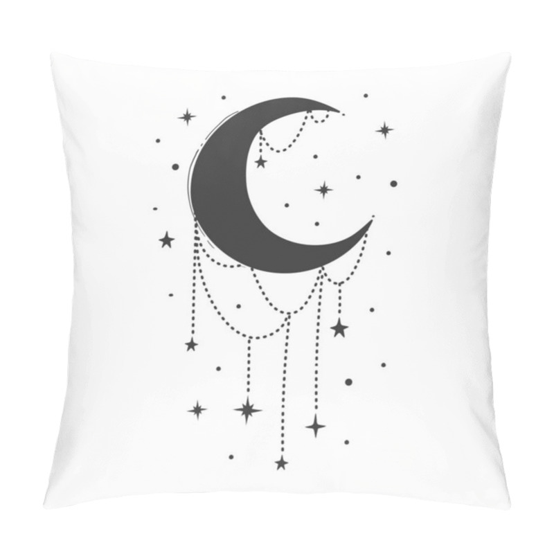 Personality  Modern Symbol Of The Crescent Moon With Decorations, Stylized Drawing, Engraving. Vector Illustration Isolated On White. Vintage Mystical Design In Boho Style, Tarot, Logo, Tattoo. Pillow Covers