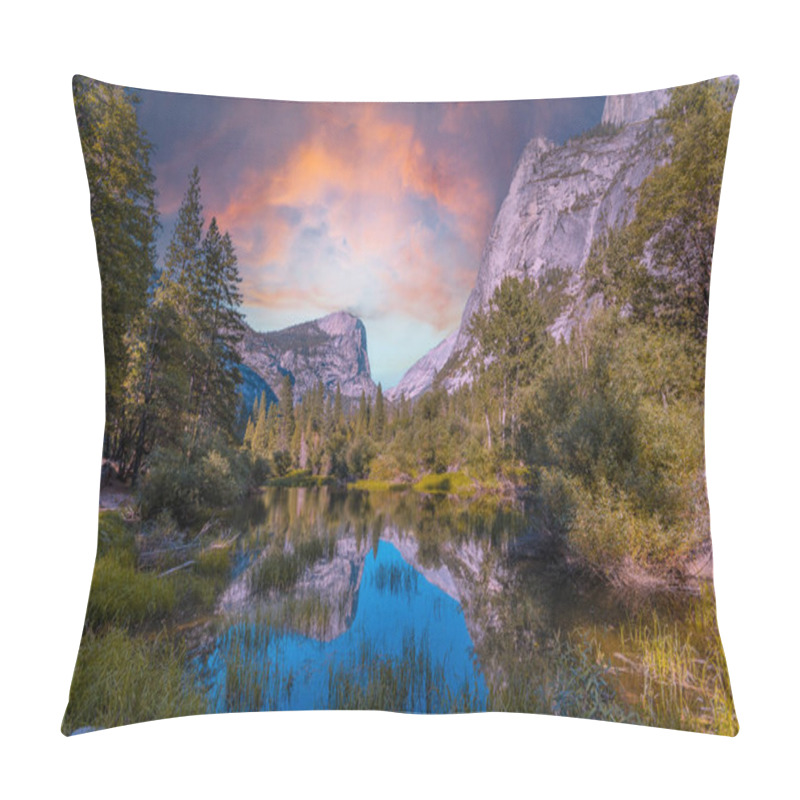 Personality  Reflections In The Water Of The Yosemite Mountains At Mirror Lake At Sunset, Yosemite. California, United States Pillow Covers