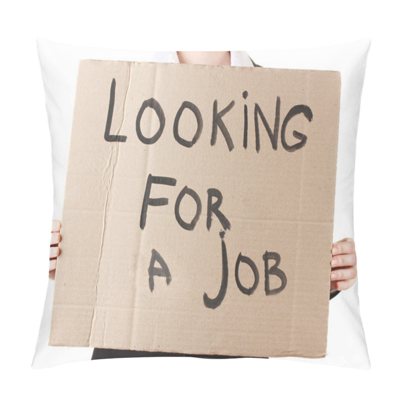 Personality  Businesswoman Holding Sign Looking Pillow Covers