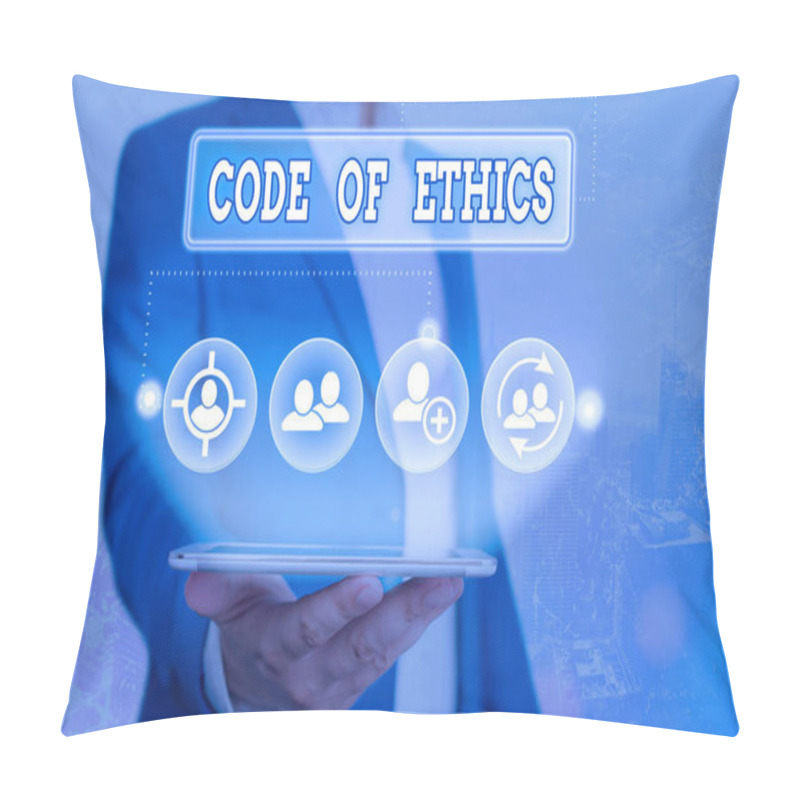 Personality  Text Sign Showing Code Of Ethics. Conceptual Photo Basic Guide For Professional Conduct And Imposes Duties. Pillow Covers