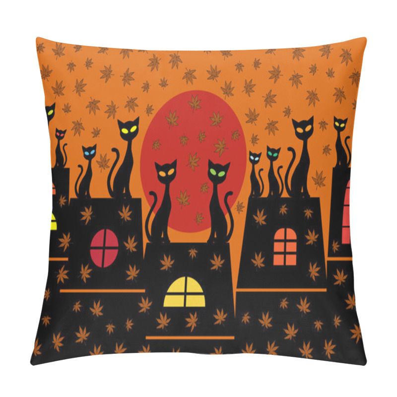 Personality  Cartoon Vector Autumn Background With Cats Pillow Covers