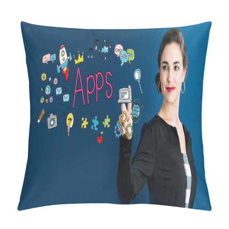 Personality  Apps Concept With Business Woman  Pillow Covers