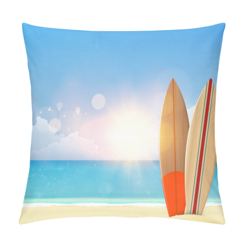 Personality  Sandy Beach With Surf Boards Pillow Covers