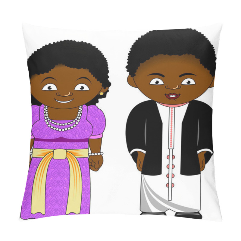 Personality  Cheerful African Couple From Uganda In National African Clothes, Vector, Illustration Pillow Covers