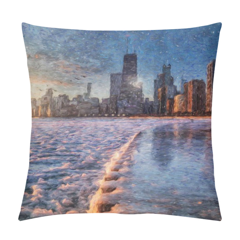 Personality  Real Painting Modern Artistic Artwork Chicago USA Drawing In Oil City Center Skyscrapers And Architecture, America Travel Downtown, Wall Art Print For Canvas Or Paper Poster, Tourism Production Design Pillow Covers