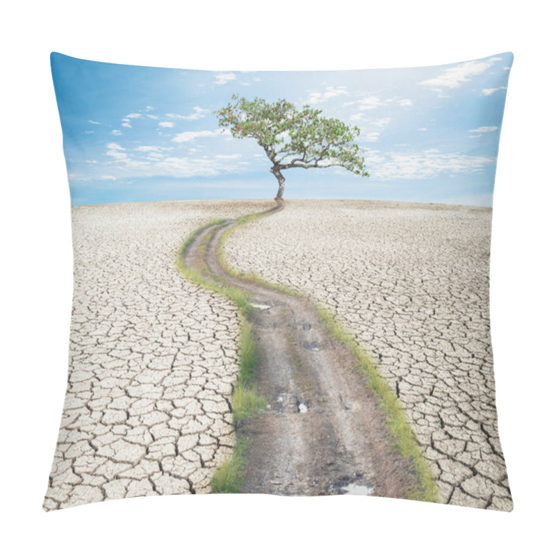 Personality  Dry Desert Landscape With Big Tree. Global Warming Concept Pillow Covers