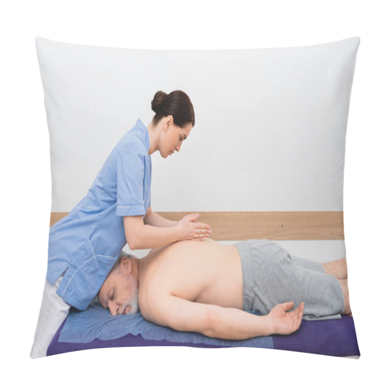 Personality  Mature Man Lying On Massage Table During Massotherapy Pillow Covers