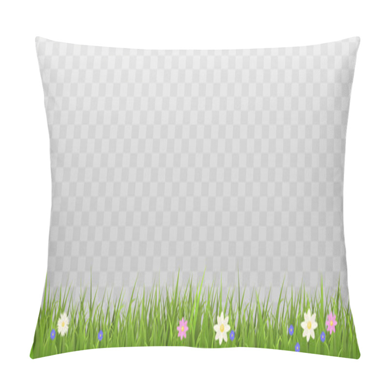 Personality  Seamless Grass Border With Spring Flowers, Realistic Flat Vector Illustration On Transparent Background. Summer Lawn Or Meadow With Floral Elements. Horizontal Banner. Pillow Covers