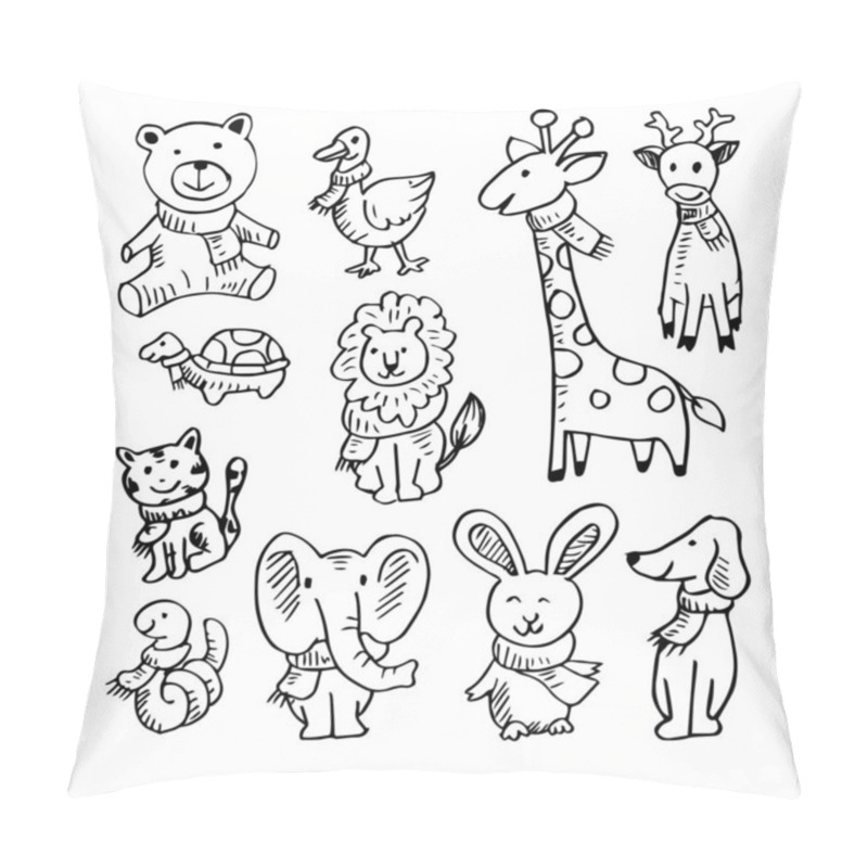 Personality  Set Of Cartoon Animals Wearing Scarf Pillow Covers