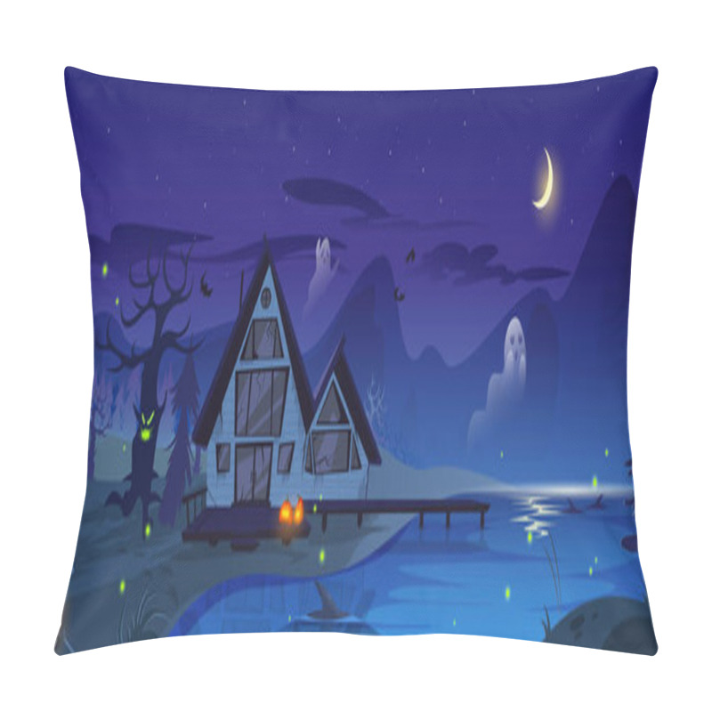 Personality  Halloween Spooky Illustration With Old Scary House Pillow Covers