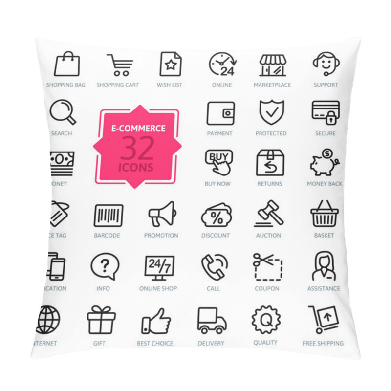 Personality  E-commerce. Outline Web Icons Set Pillow Covers