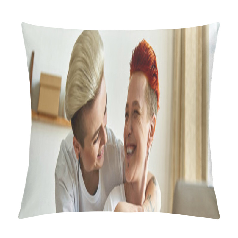 Personality  Lesbian Couple In Volunteer Shirts Embrace, Women Hug Pillow Covers