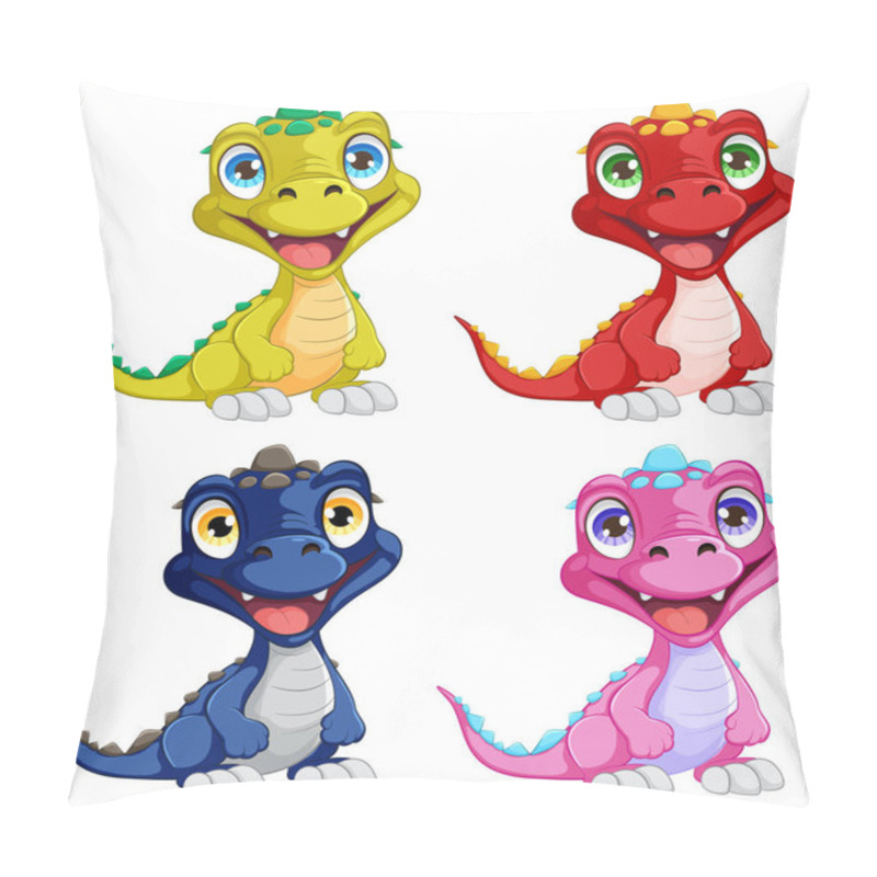 Personality  Four Cute Baby Dinosaurs Smiling Cheerfully. Pillow Covers